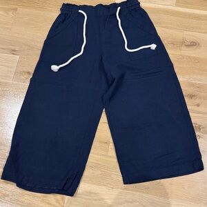 Navy Blue Linen Drawstring Petite Women’s Pants